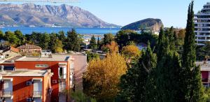 a city with a view of the water and mountains at Olimp Lux in Budva