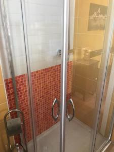 a shower with a glass door in a bathroom at Gelsomino in Morano Calabro