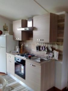una cucina con lavandino e piano cottura forno superiore di Loft "Le Rosier" a Villar Perosa