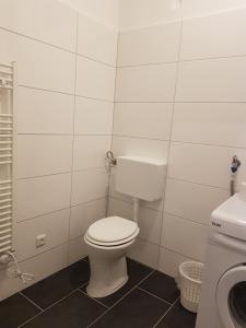 uma casa de banho branca com um WC e um lavatório em Green apartment em Viena