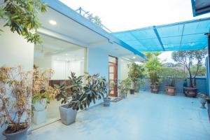 a patio with potted plants in a house at The Cappuccino Hotel in Negombo