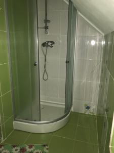a shower with a glass door in a bathroom at Floare de Maramures 2 in Sighetu Marmaţiei +58 photos
