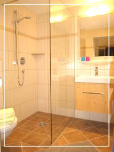 ゴイング・アム・ヴィルデン・カイザーにあるMein TYROLapart im Zentrumのバスルーム(シャワー、トイレ、シンク付)