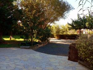 a garden with a tree and a stone walkway at Chambres d'hôtes Domaine de Beaupré in Narbonne