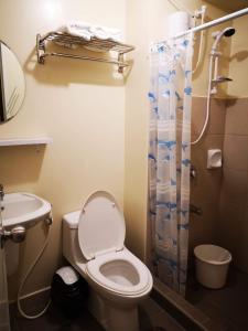 a bathroom with a toilet and a shower at Joaquim Vacation Homes in Davao City