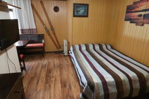 een slaapkamer met een bed, een bureau en een televisie bij Presidente con vistas al Veleta in Sierra Nevada