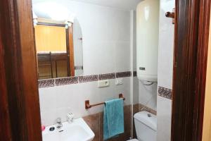 シエラネバダにあるPresidente con vistas al Veletaのバスルーム(洗面台、トイレ、鏡付)