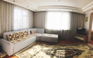 BULBUL JAMAK TRAVEL hostel في أولجي: غرفة معيشة مع أريكة وتلفزيون