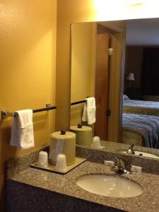 y baño con lavabo y espejo. en Caronoda Motel, en Central City