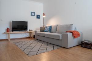 a living room with a couch and a tv at Azuleixo in Aveiro