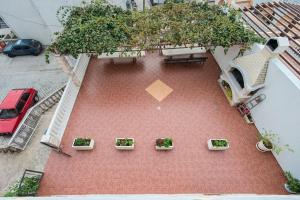 an overhead view of a courtyard with four plants at Vila Vukotić in Petrovac na Moru