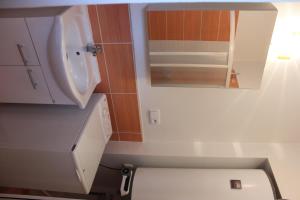 a bathroom with a sink and a mirror at Apartmán Beskydy in Halenkov