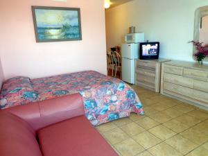 a bedroom with a bed and a tv in it at Caprice Motel - Wildwood in Wildwood