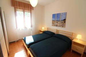 リニャーノ・サッビアドーロにあるVilla Bertoliのベッドルーム(青いベッド1台、窓付)