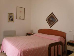 ein Schlafzimmer mit einem rosa Bett mit einer rosa Decke in der Unterkunft Hotel kim in Viareggio