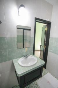 a bathroom with a sink and a mirror at Hotel Castillo Del Rey in Palenque