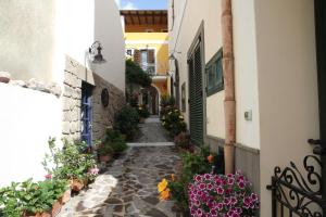 an alley with flowers and plants in a building at Appartamento ALICANTE in Canneto