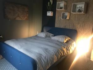 索格島的住宿－Maison spa piscine d'Alessia，卧室里一张带蓝色床头板的床