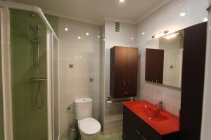 a bathroom with a toilet and a sink and a shower at Apartamento pleno Centro junto Ayuntamiento in Logroño