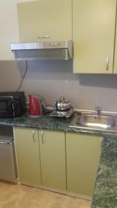 a kitchen with a sink and a counter top at Central Daugavpils Apartment in Daugavpils