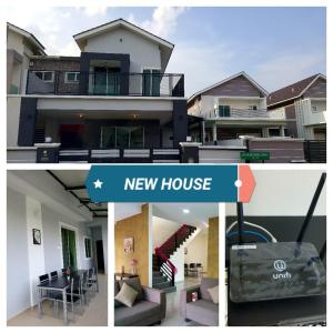 a collage of two pictures of a new house at Ipoh EastEden Homestay in Ipoh