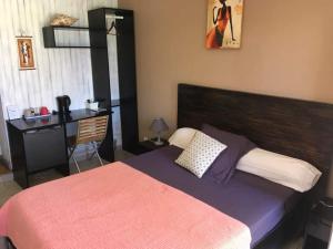 1 dormitorio con 1 cama grande y escritorio en Les Baobabs, en Bandrélé