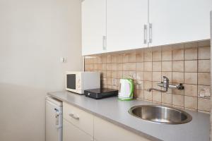 a kitchen counter with a sink and a microwave at Top Ten House Marszałkowska III in Warsaw
