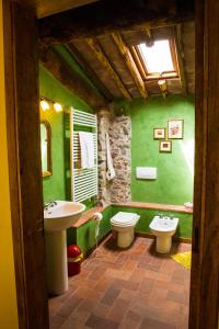 a green bathroom with a sink and a toilet at A Casa Del Tosi in Lucca