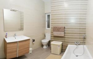 een badkamer met een wastafel, een toilet en een douche bij Lorenza Letting Apartment in Marsaxlokk