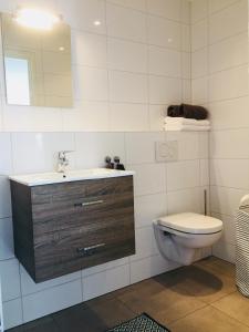 a bathroom with a sink and a toilet at Bed and Breakfast: 'Bij ons Achter' in Helvoirt +27 photos