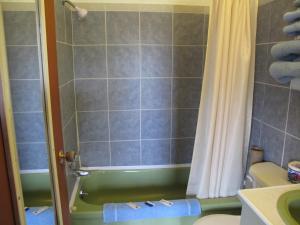 bagno con vasca verde e doccia di Blue Mountain Motel a Pincher Creek