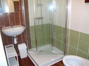a bathroom with a shower and a toilet and a sink at MER à pied STUDIO Vrai Lit LINGE FOURNI Jardin VÉLOS BIENVENUS in Bretignolles-sur-Mer +15 photos