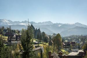 a small town with mountains in the background at Apartament Olczanka Zakopane in Zakopane