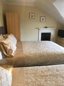 a bedroom with two beds and a fireplace at The Townhouse B and B in Aylesbury