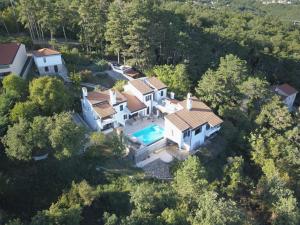 an aerial view of a house with a swimming pool at Villa Sea View in Veprinac