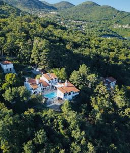 an aerial view of a house in the trees at Villa Sea View in Veprinac