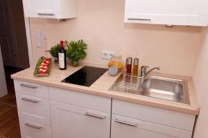 a kitchen with a sink and a counter top at Pension Weindl in Notzing
