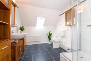 a bathroom with a sink and a toilet and a shower at Gästehaus Mona Lisa in Neef