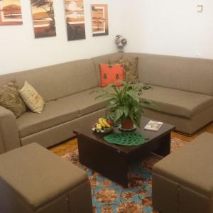 a living room with a couch and a coffee table at Nizami Fountains 2024 in Baku