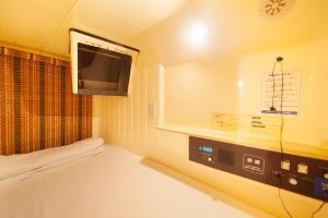 a television and a microwave in a room at Ueno Station Hostel Oriental Ⅱ(Men Only) in Tokyo