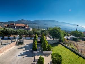 a garden with trees and grass and a house at Apartments Thekla in Karavádhos