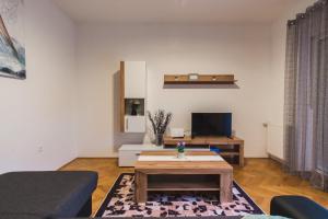 a living room with a couch and a coffee table at Apartments "Pavić" near Zagreb Airport in Velika Gorica