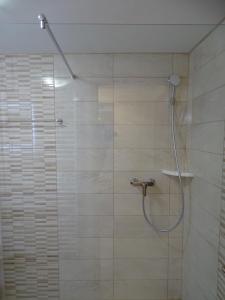 eine Dusche mit Duschkopf im Bad in der Unterkunft Sobe-Apartma in Maribor