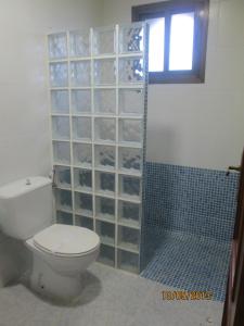 a bathroom with a toilet and a shower at Hotel Muñoz in Motril