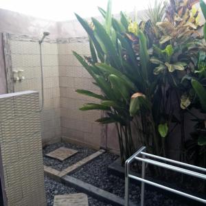 レンボンガン島にあるKubu Sunset Guest Houseのバスルーム(植物の群生シャワー付)