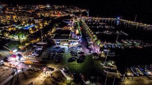 an aerial view of a parking lot at night at Delfin Port Apartments - Prime Location & Parking & Pet Friendly in Sveti Vlas
