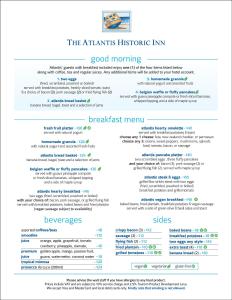a screenshot of the athens historic inn good morning menu at The Atlantis Historic Inn in Saint Joseph