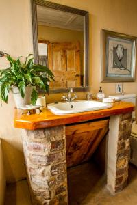 a bathroom with a sink and a mirror at A Whale of a View Bed & Breakfast in Plettenberg Bay