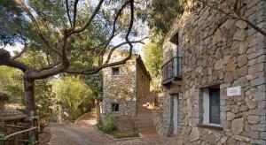 a stone building with a staircase next to a tree at Casa Vacanze Laura in Tortolì