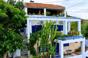 una casa con puertas azules y plantas en ella en Sissi View, en Sissi